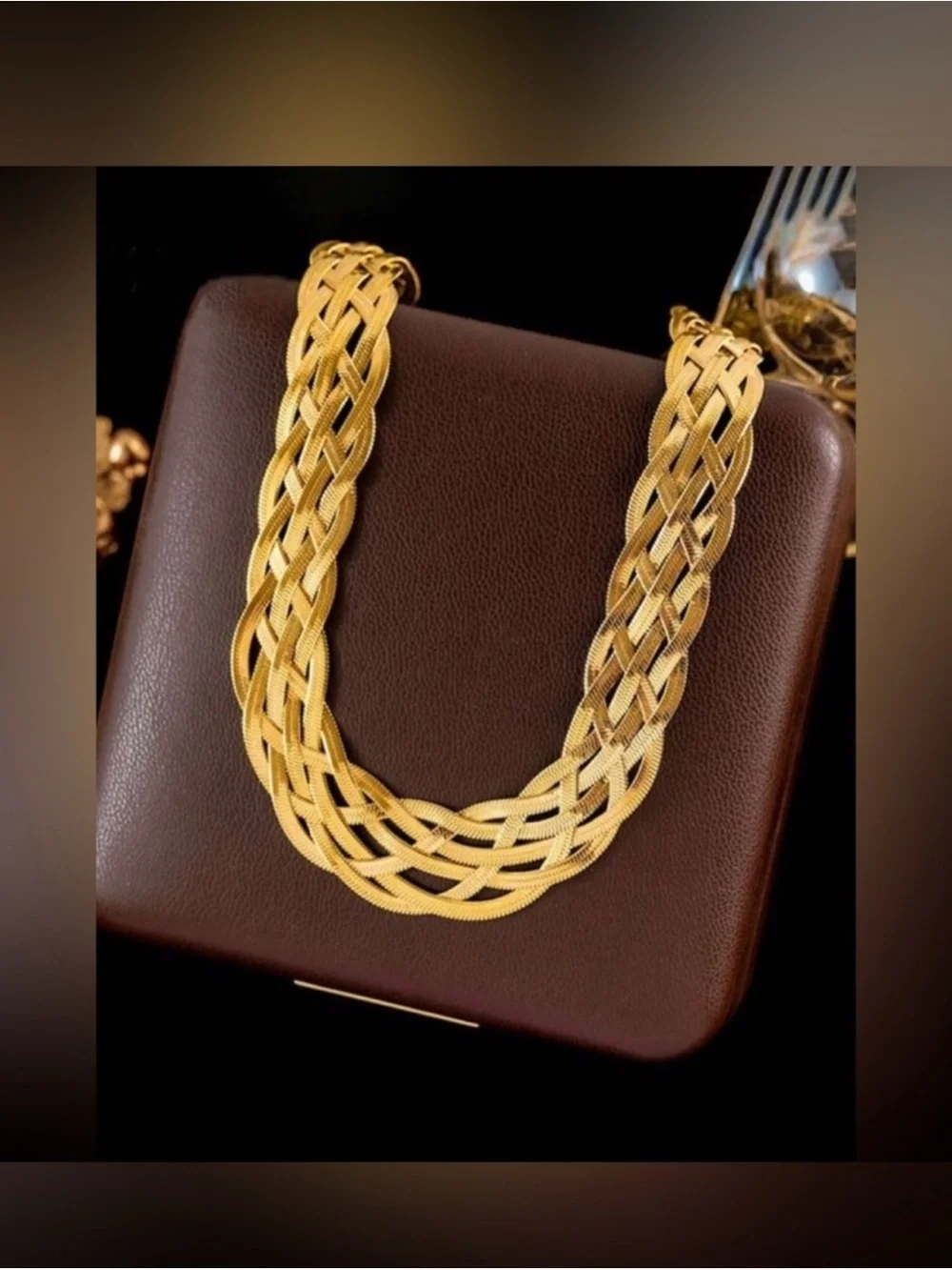 Gold Plated Stainless Steel Braided Statement Necklace